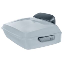 Barracuda Silver Denim Chopped Tour Pack w/ Slim Backrest & Chrome Hardware for Harley® Touring ’97-’25