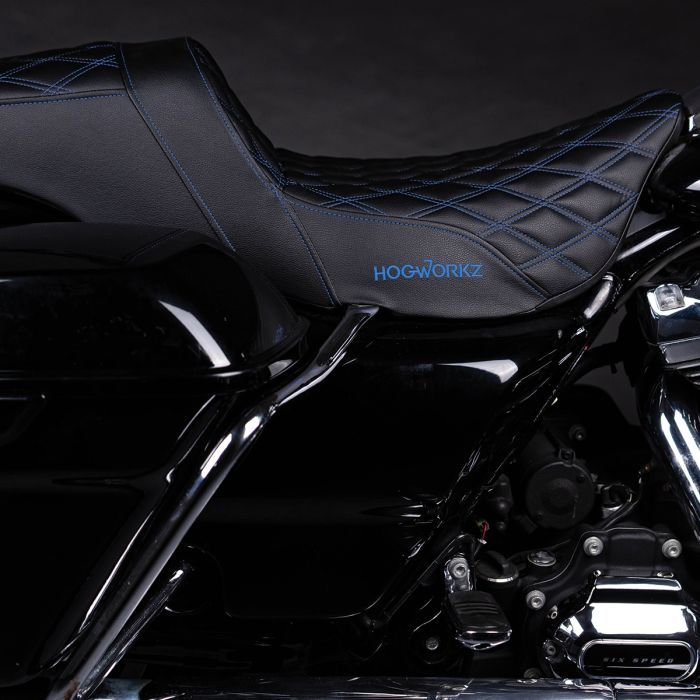 Rise Up Seat for Harley® Touring '08-'25 (Diamond / Blue Stitch) - Image 2