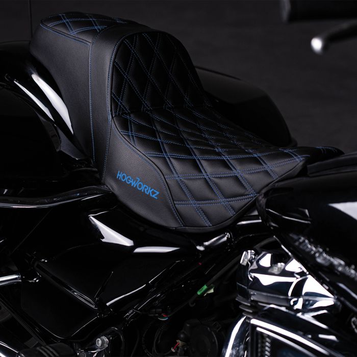 Rise Up Seat for Harley® Touring '08-'25 (Diamond / Blue Stitch) - Image 6
