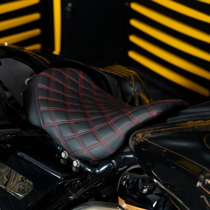Alpha Solo Seat for Harley® Touring '08-'25 (Diamond / Red Stitch) - Image 5