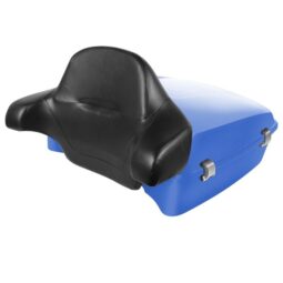 Aurora Blue Denim Chopped Tour Pack w/ Full Backrest & Chrome Hardware for Harley® Touring ’97-’25
