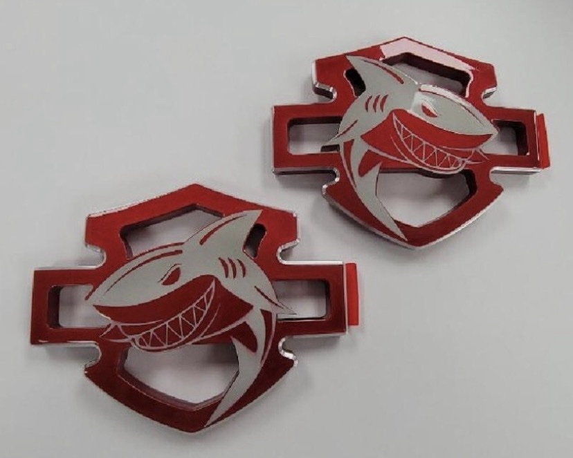 SHARK Custom Gas Tank Aluminum Emblems For Touring 2024+ BLACK & RED - Image 13