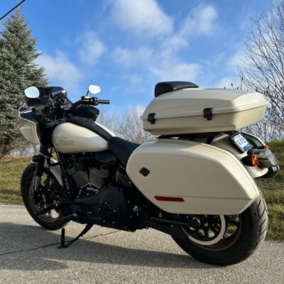 Aurora Blue Denim Razor Tour Pack w/ Slim Backrest & Chrome Hardware for Harley® Touring ’97-’25
